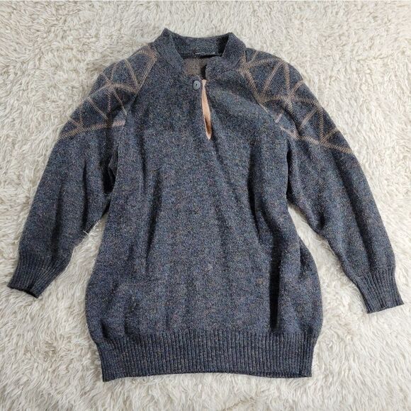 Vintage Sweater Gray Pink Geometric Shoulder L - Picture 1 of 3
